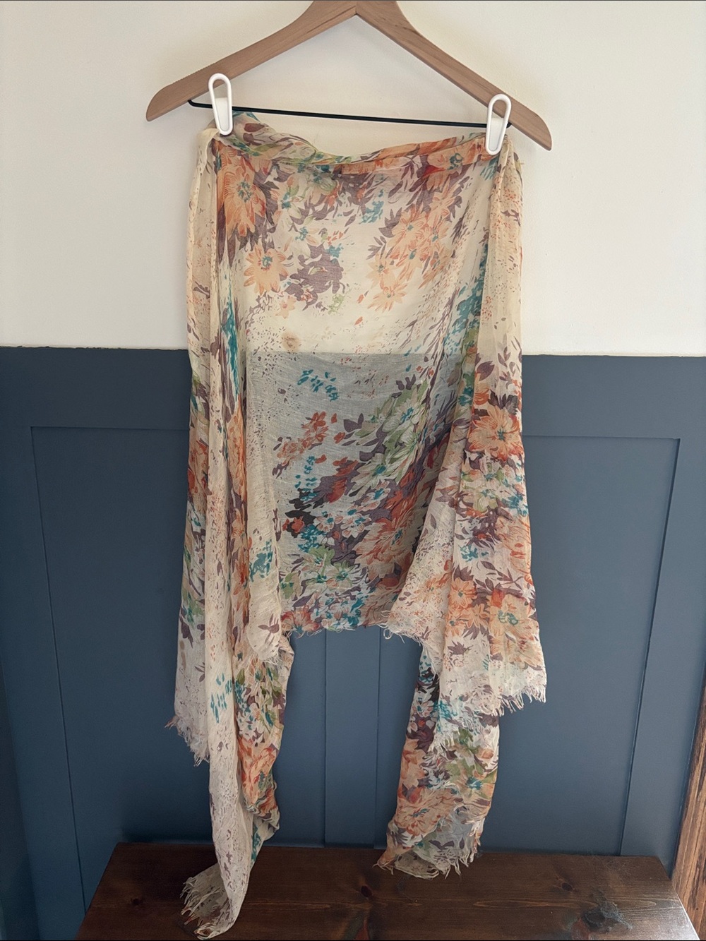 Rue21 Floral Sheer Scarf in Cream, Orange, Teal